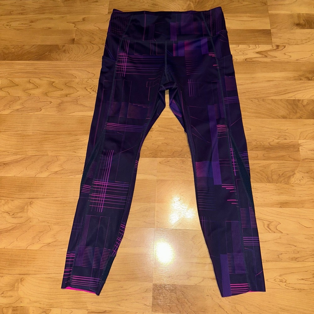 Brooks Women's Running Leggings Purple Geometric Activewear Size L No drawstring